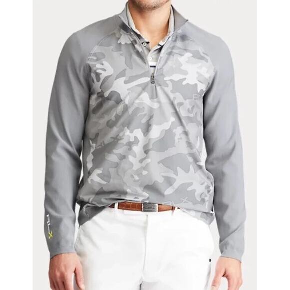 NWT RLX RALPH LAUREN CAMO 1/4 ZIP GOLF Sweater Pullover GREY Stretch Sz S $195 - Picture 1 of 14